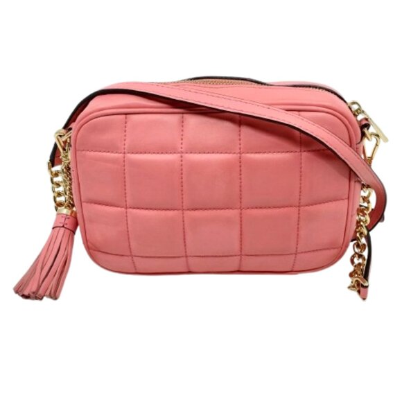 MICHAEL KORS~Jet Set Studded Quilted Lamb Leather Camera Bag~PINK CROSSBODY /TAG - Picture 5 of 8